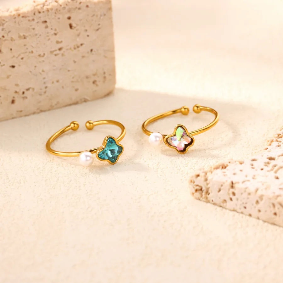 18K Gold Plated Pink Zircon Adjustable Ring