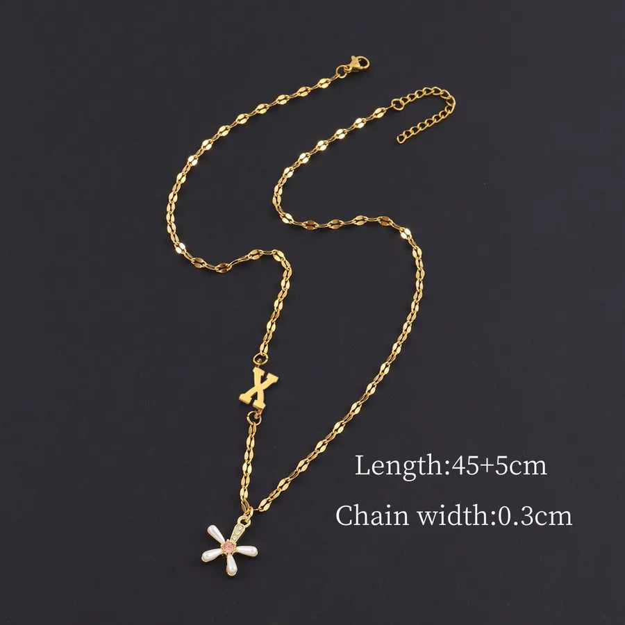 Gold Initial Flower Pendant Necklace for Women Gold X