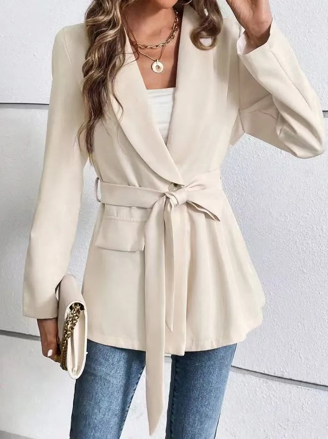 Slim Fit Belted Blazer for Women Apricot