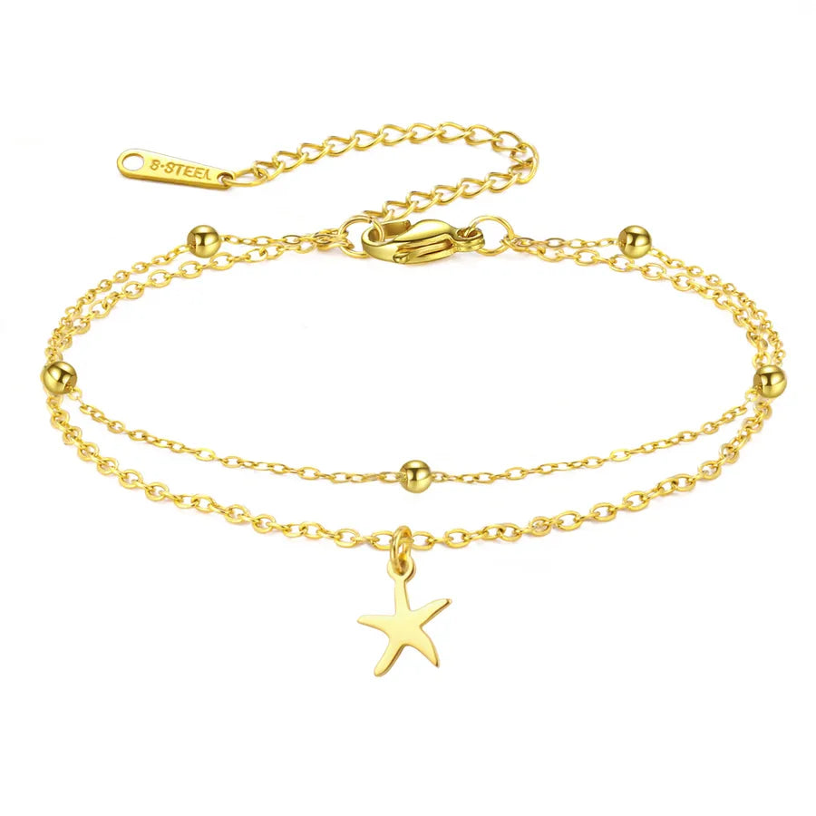 Minimalist Gold Cross Heart Bracelet Gold Starfish-Double Layer Chain