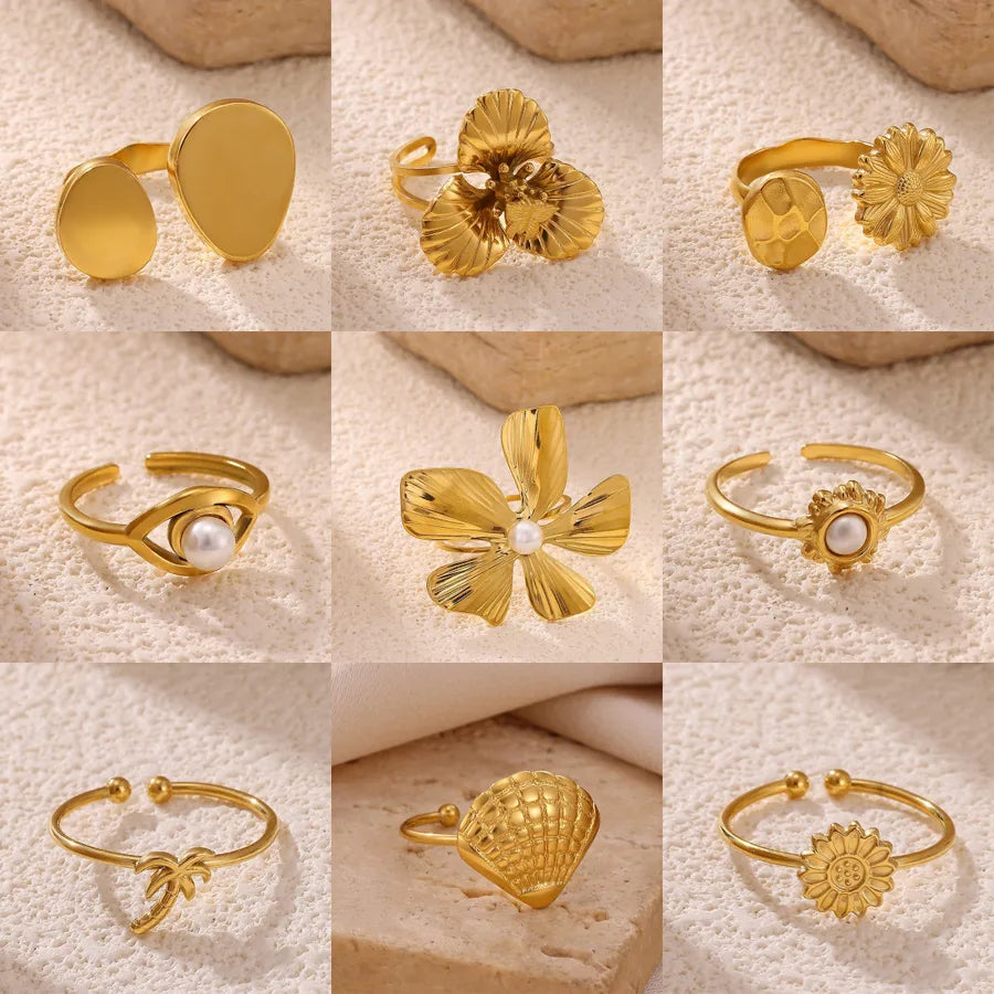 Retro Floral Pearl Open Ring