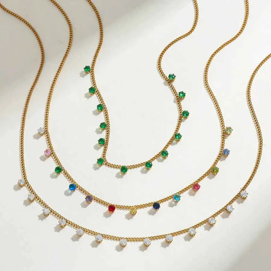 18K Gold Plated Geometric Zircon Stainless Necklace