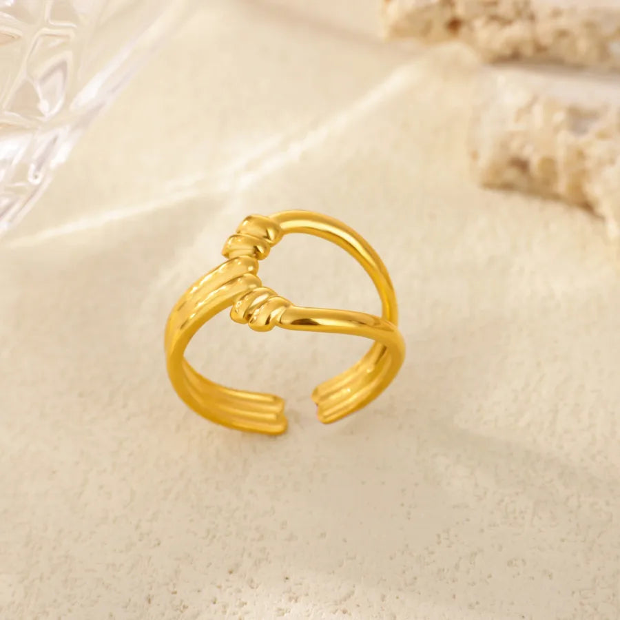18K Gold Plated Geometric Floral Open Ring