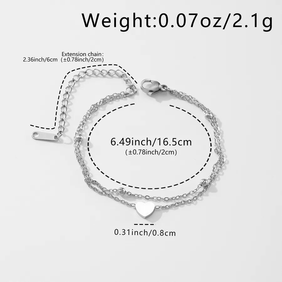 Silver Heart Pendant Double-Layer Bracelet
