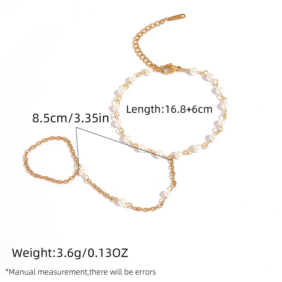 18K Gold Plated Flower Ring with Pearl Inlay adjustable Gold 1 Piece Pearl Flower Bracelet Ring