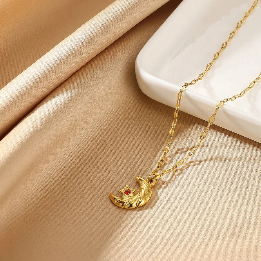 Gold Elephant Moon Pendant Necklace