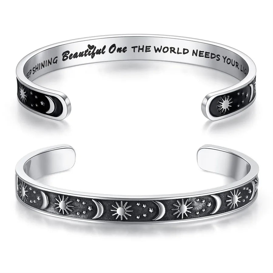 Retro Heart Stainless Steel Bangle 71- Sun & Moon - Keep Shining Beautiful