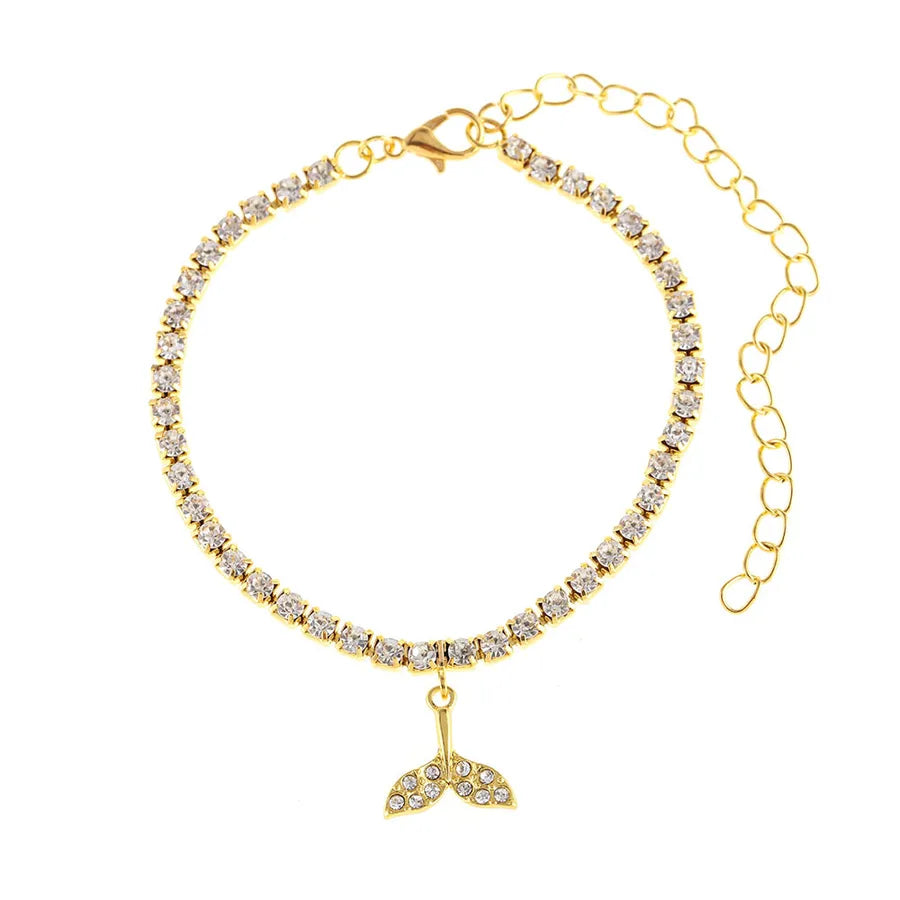 Sparkling Fish Tail Anklet with Zircon Crystals