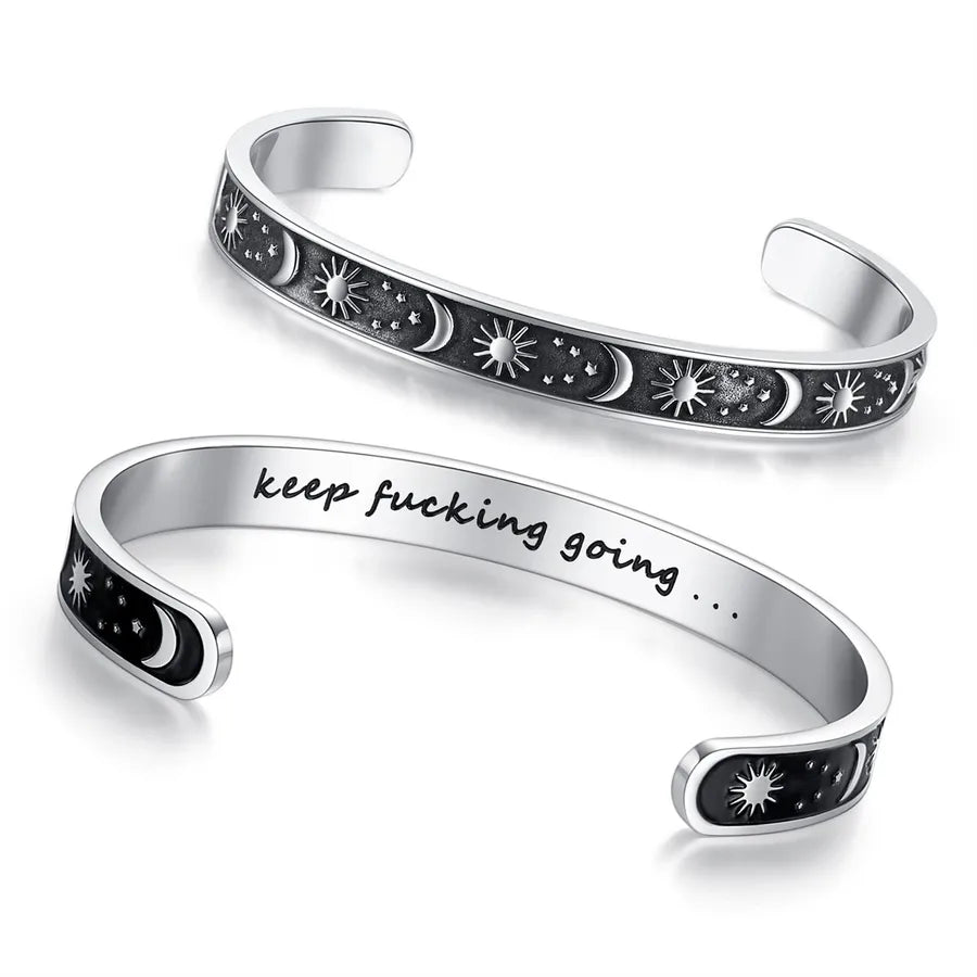 Retro Heart Stainless Steel Bangle 99-Sun & Moon - Keep Fucking Going