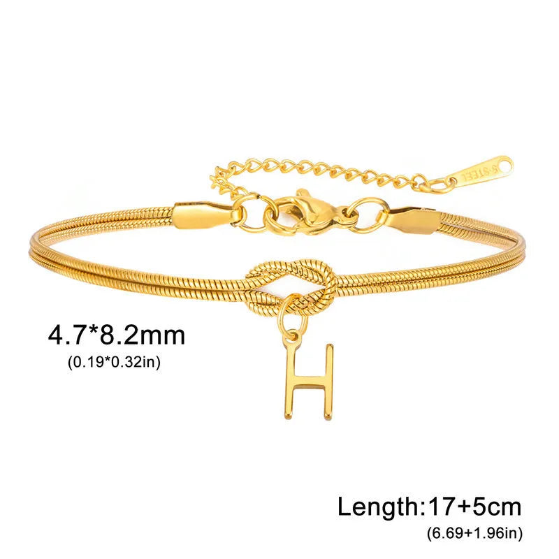 Double Layer Stainless Steel Letter Bracelet Letter H ( Gold )