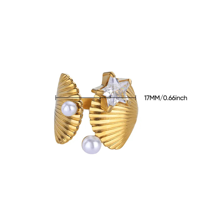 18K Gold Plated Star Shell Open Ring Adjustable Opening G2267483G-1