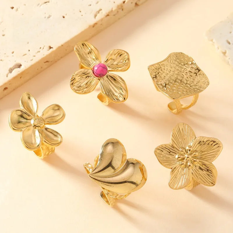 Gold Floral Butterfly Stainless Steel Ring