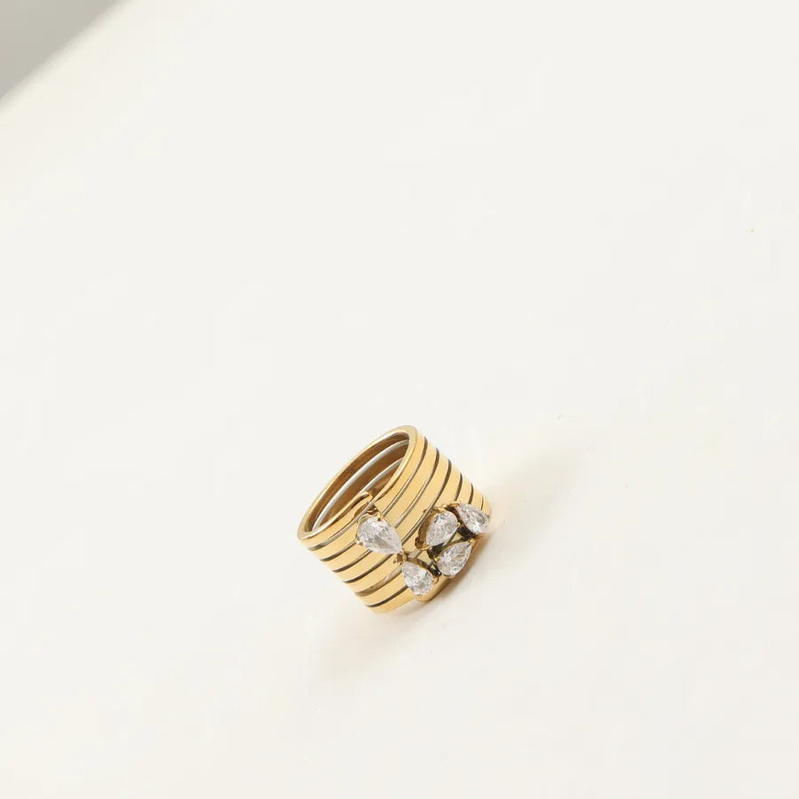 18K Gold Plated Water Drop Zircon Stainless Steel Ring