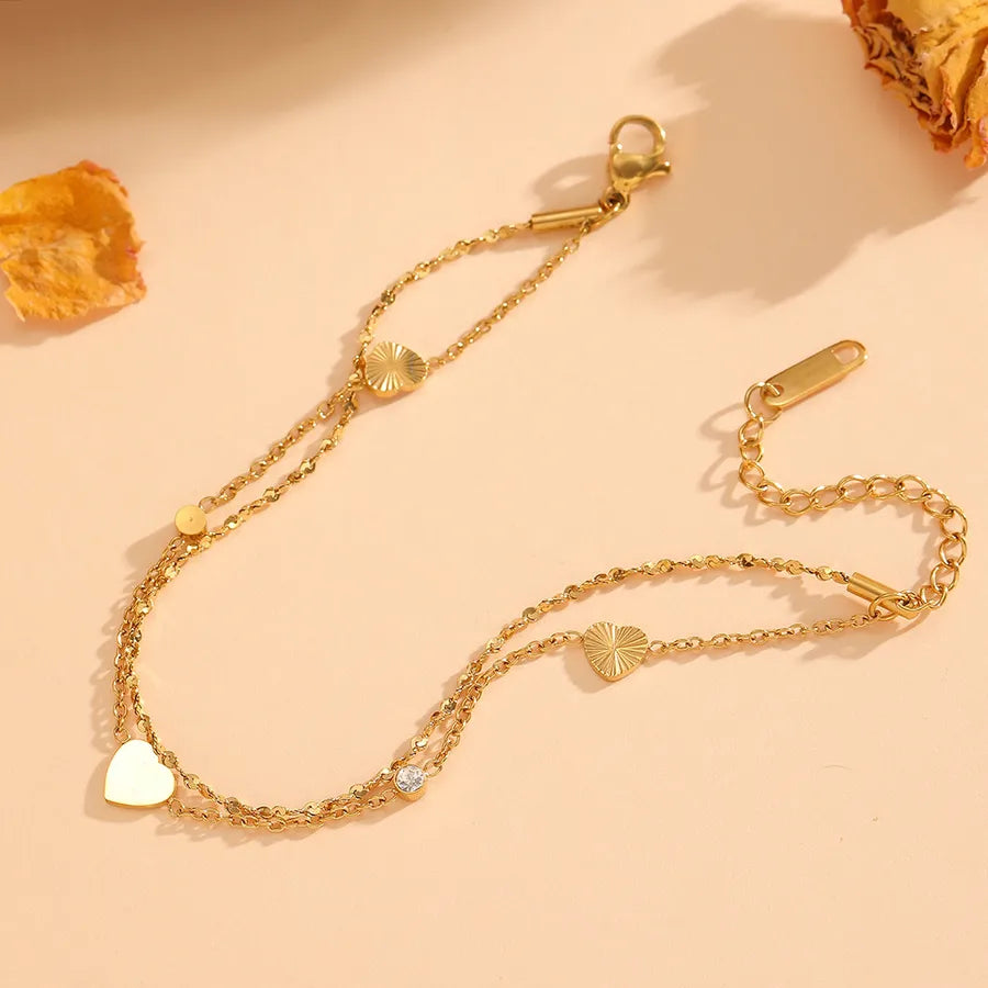 Gold Heart Double Layer Bracelet for Women