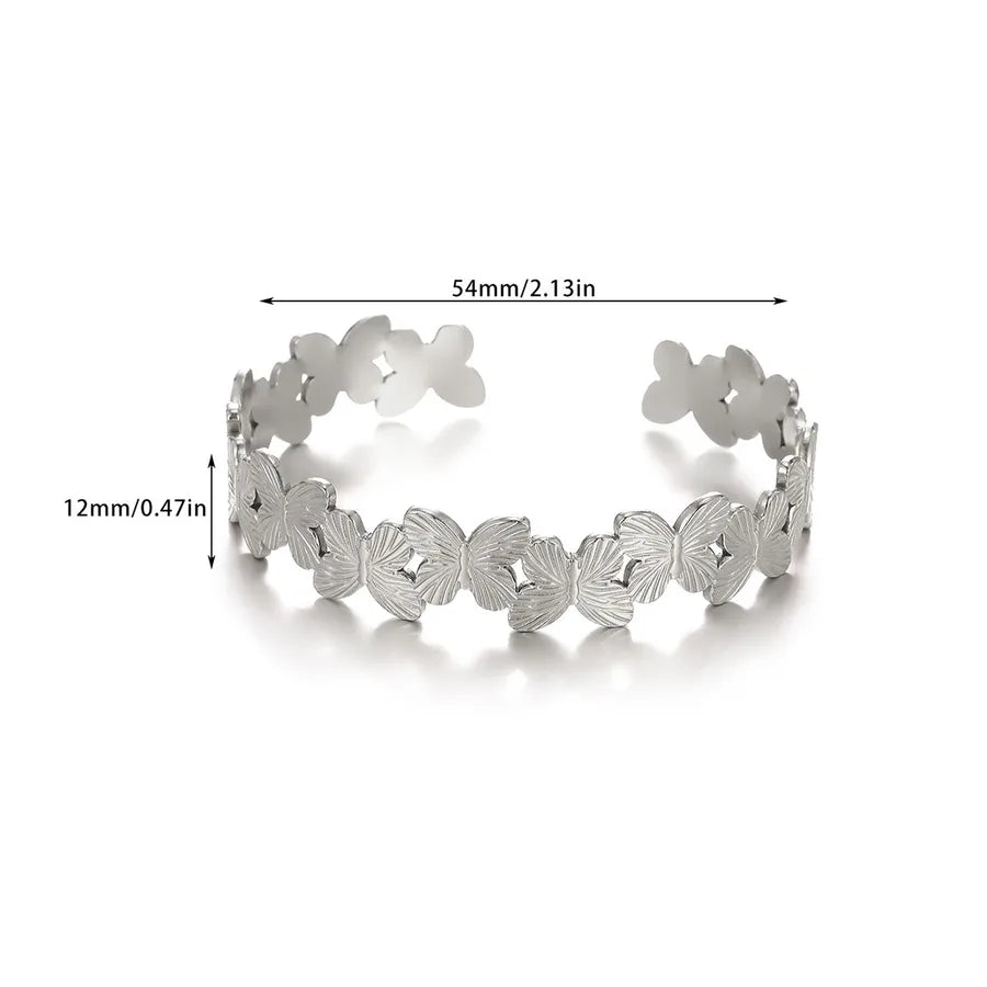 Geometric Butterfly & Flower Open Bangle Bracelet B1841P