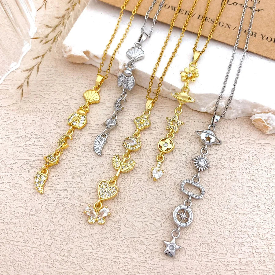 Gold Plated Sun Moon Star Pendant Necklace