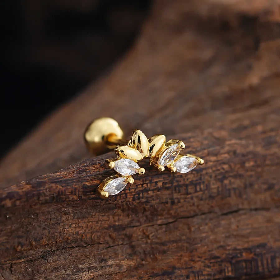 Stainless Steel Zirconia Stud Earrings 3455 Gold Ear Studs
