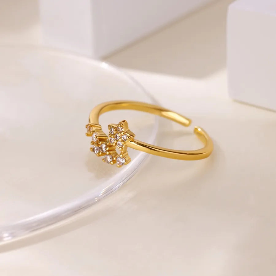 Gold Plated Geometric Open Ring with Zircon