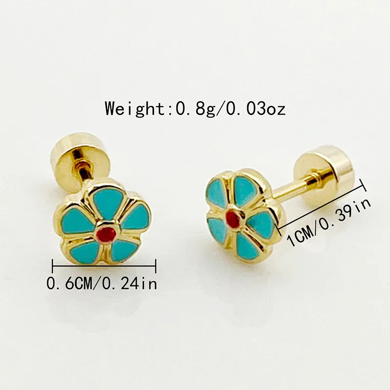Blue Flower Stud Earrings – Gold Plated Stainless Steel Blue