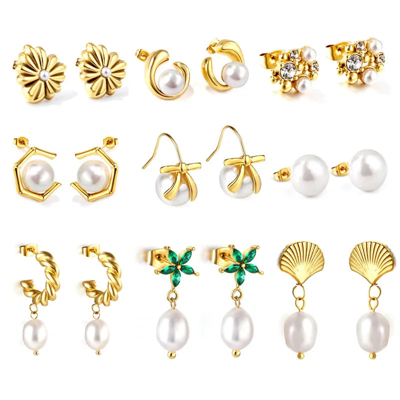 18K Gold Plated Geometric Pearl Earrings