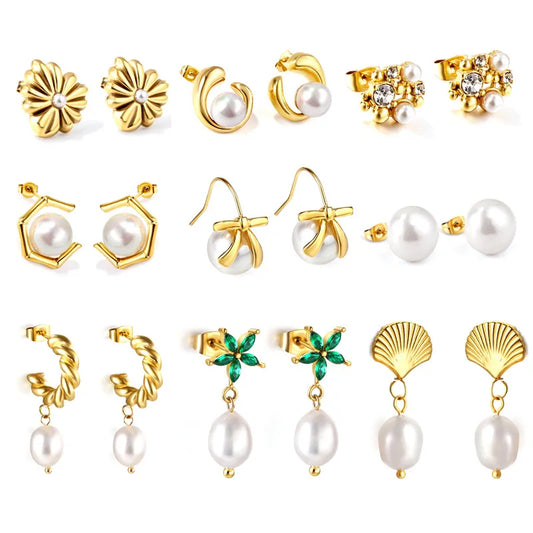 18K Gold Plated Geometric Pearl Earrings
