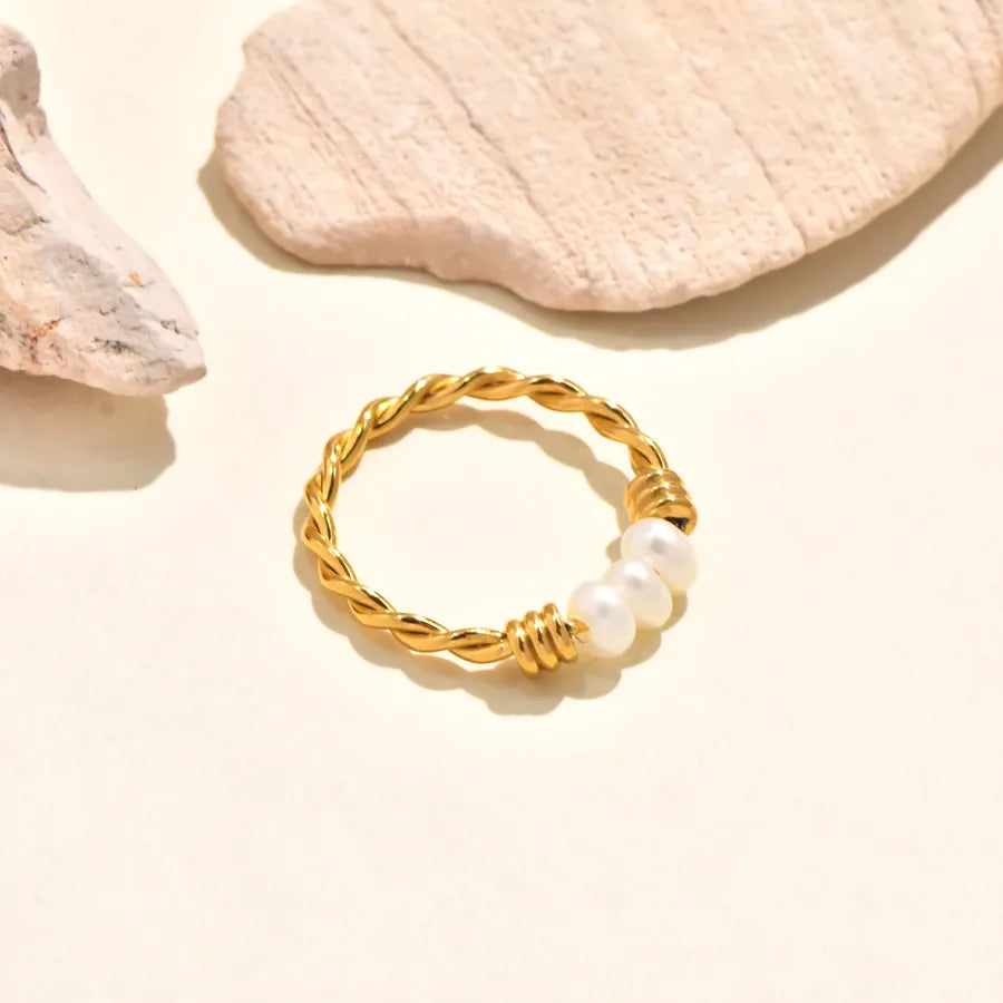 Gold Plated Shell & Zircon Leaf Ring for Women