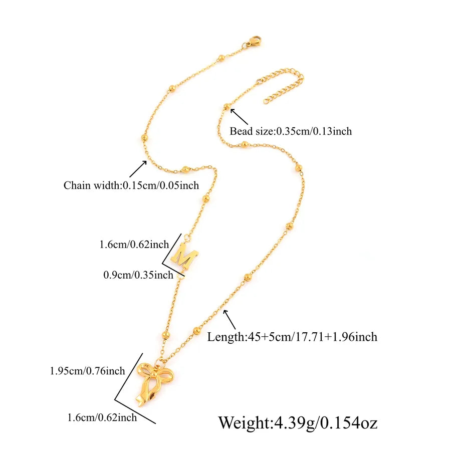 18K Gold Plated Bow Initial Pendant Necklace