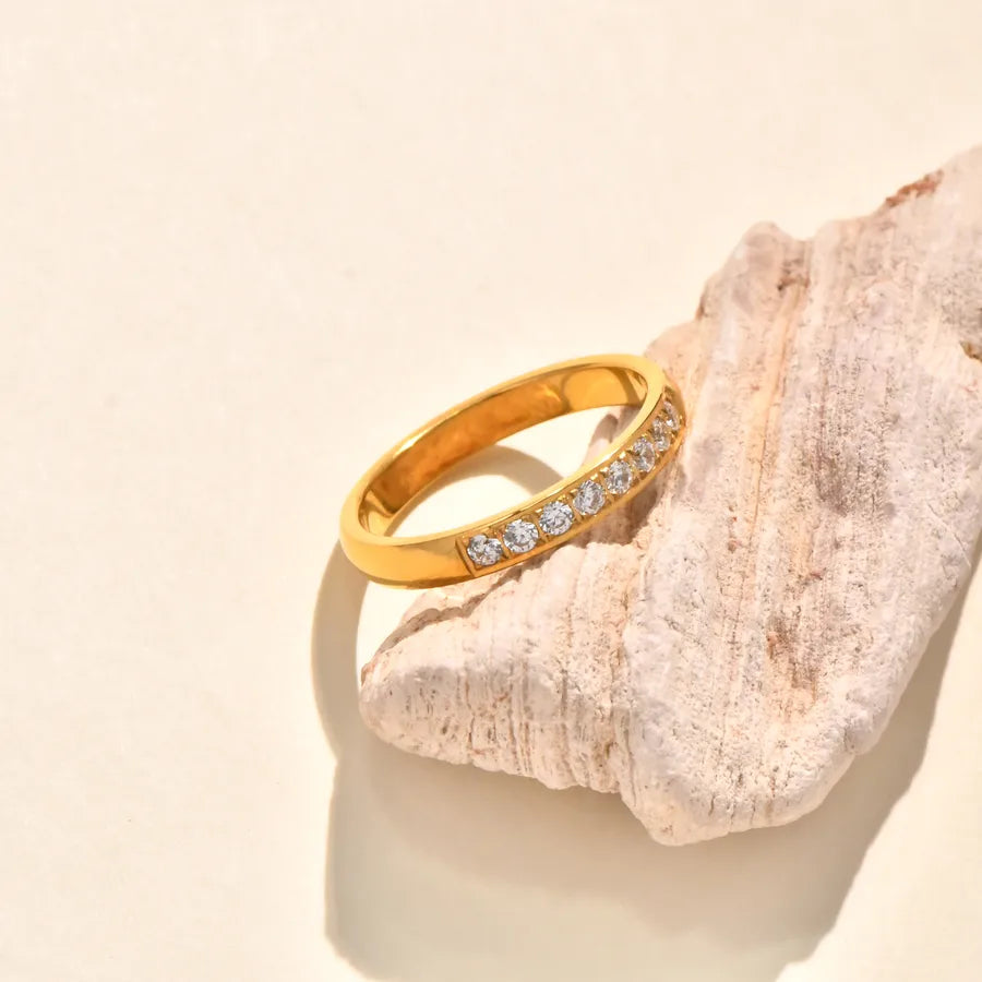 Gold-Plated Titanium Ring with Zircon for Women Gold