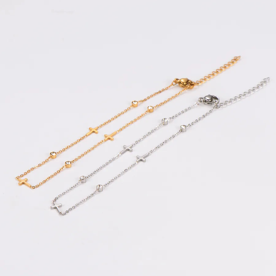 Gold Cross Stainless Steel Anklet for Women