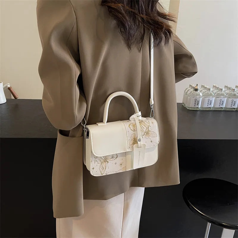 Butterfly PU Leather Crossbody Bag Large Khaki