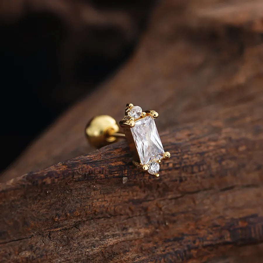 Stainless Steel Zirconia Stud Earrings 3451 Gold Ear Studs