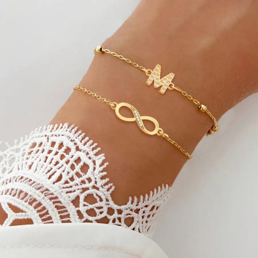 Gold Initial & Infinity Bracelet Set for Women