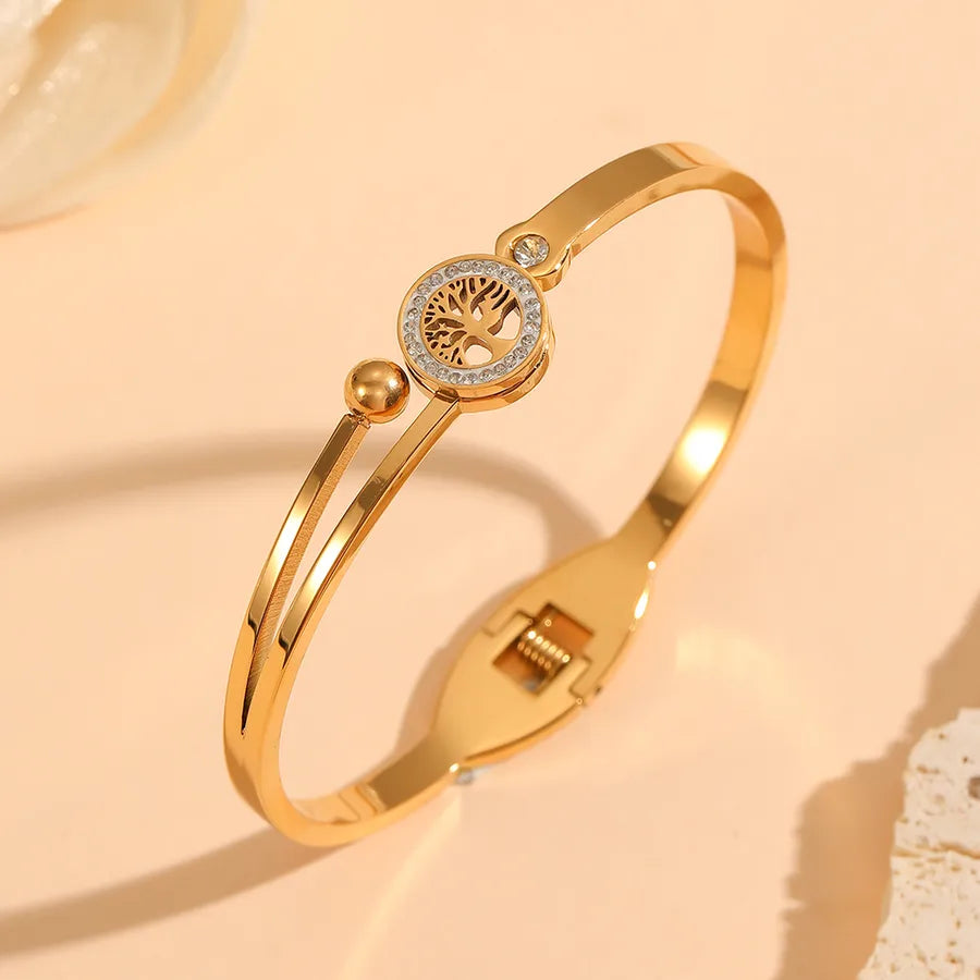 18K Gold Tree of Life Stainless Steel Bracelet Tree of Life Diamond Steel Ball Bracelet
