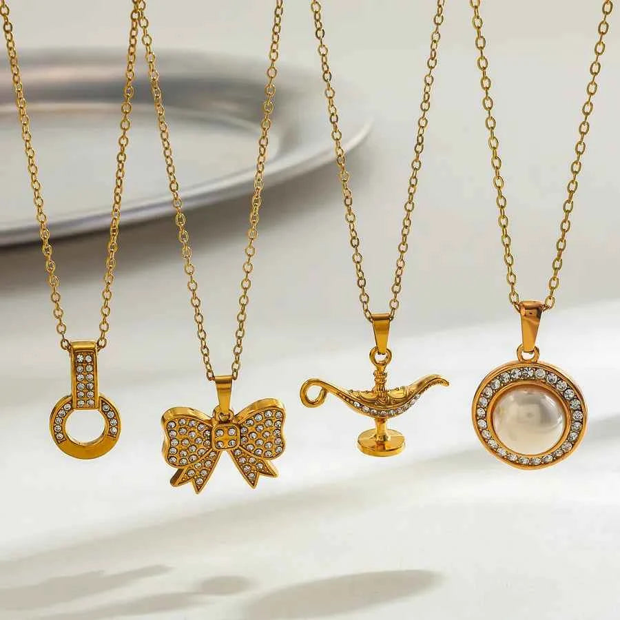 18K Gold Plated Stainless Steel Bow Pendant Necklace