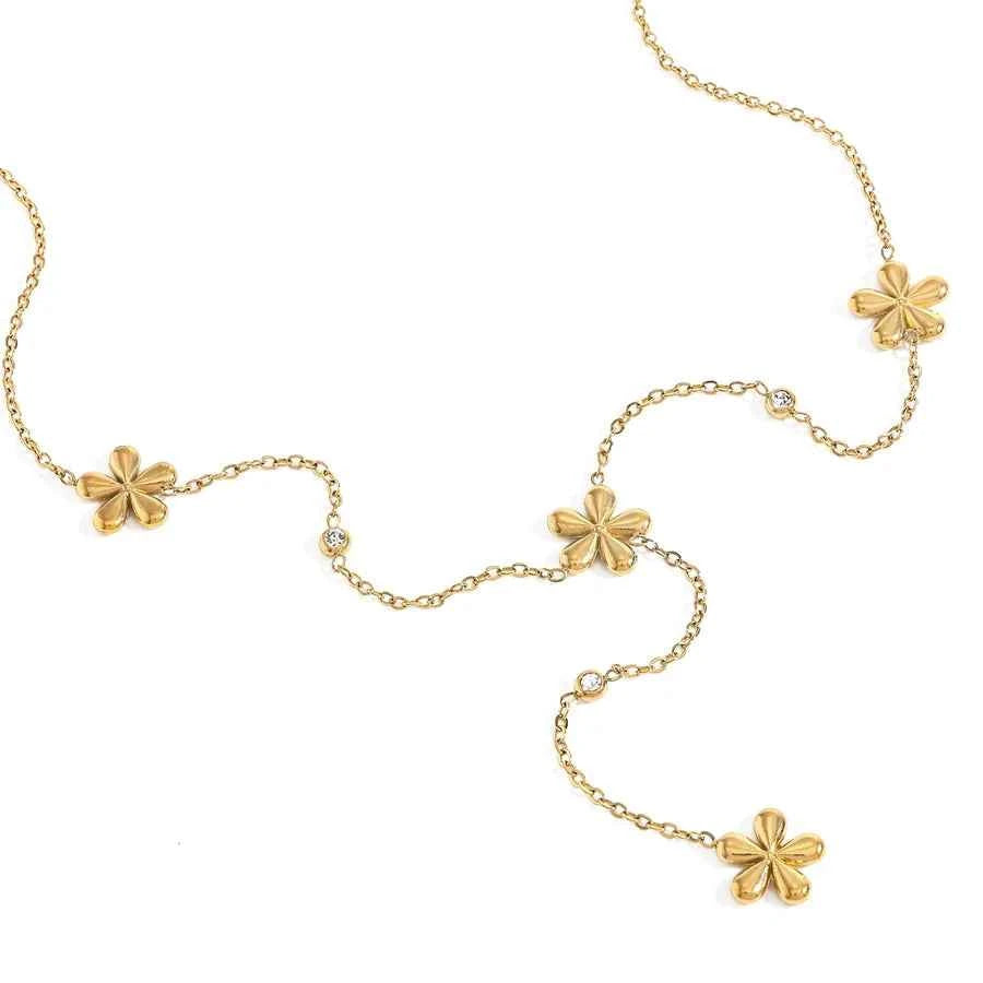 18K Gold Sunflower Zircon Stainless Steel Necklace