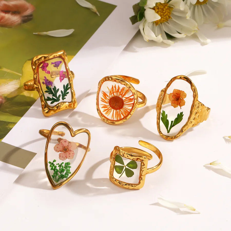 18K Gold Flower Open Ring – Stainless Steel