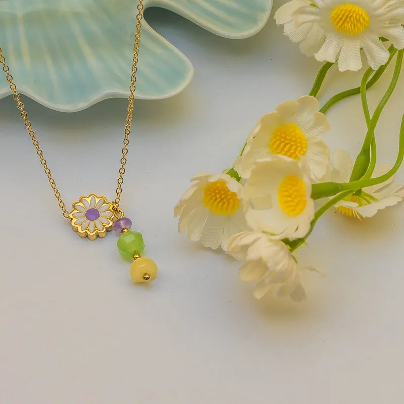 Daisy Pendant Stainless Steel Necklace