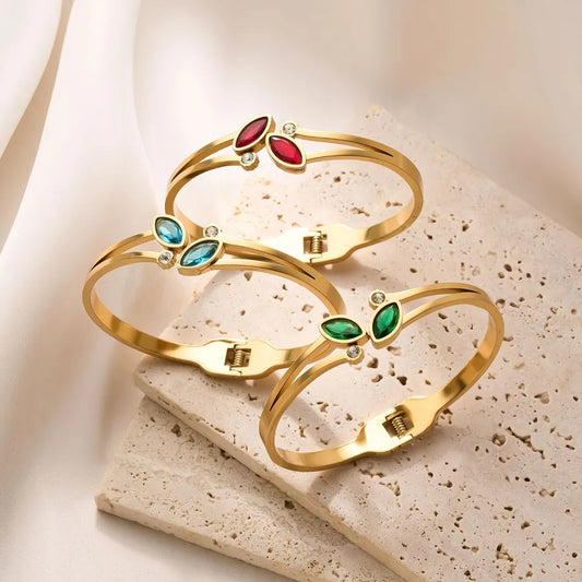 18K Gold Plated Titanium Bangle with Colorful Stones