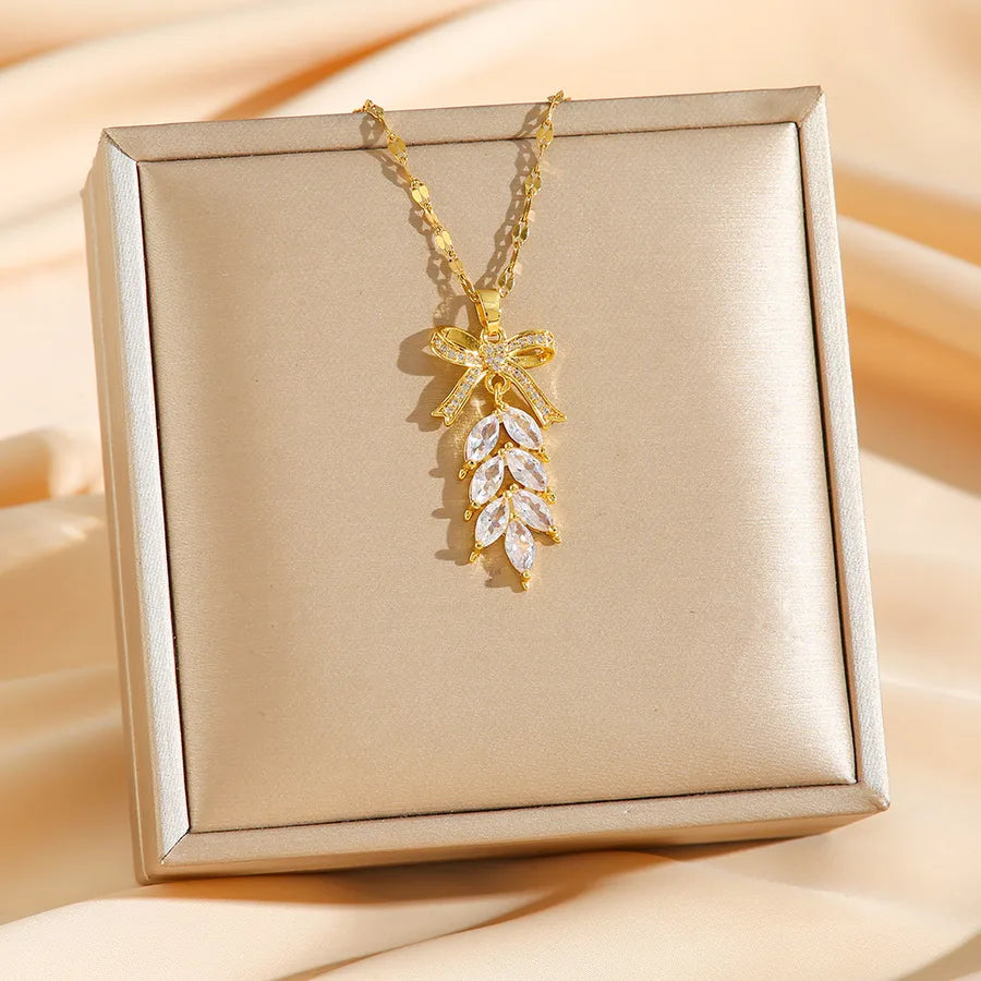 Titanium Steel Feather Pendant Necklace for Women