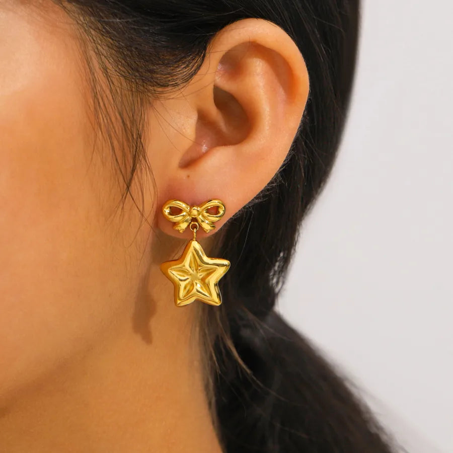 18K Gold Star & Bow Stainless Steel Earrings