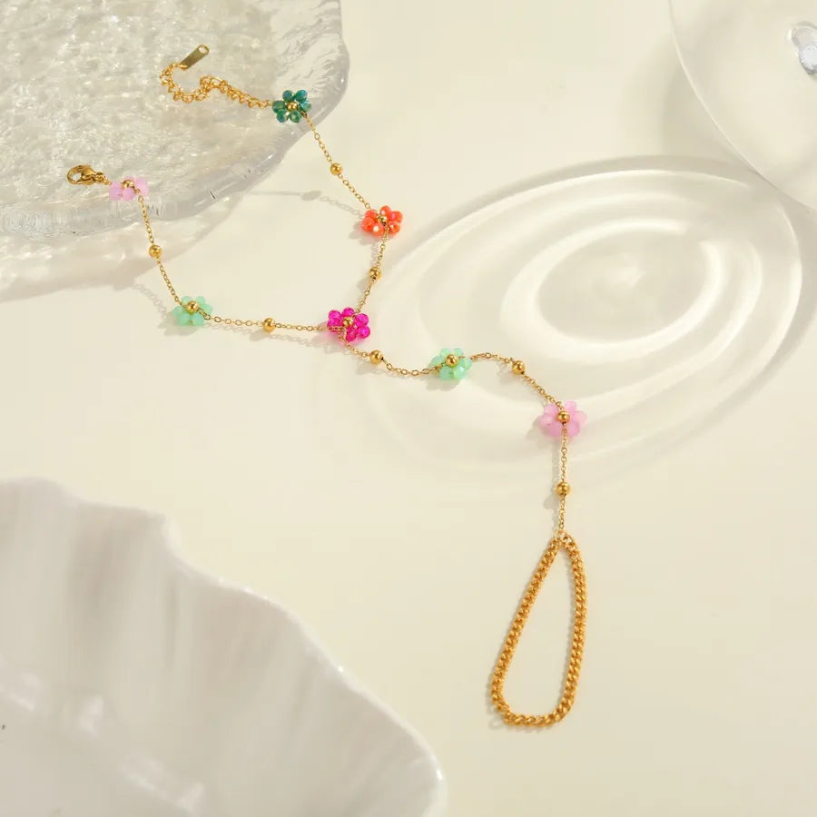 Gold Plated Beaded Flower Bracelet for Women