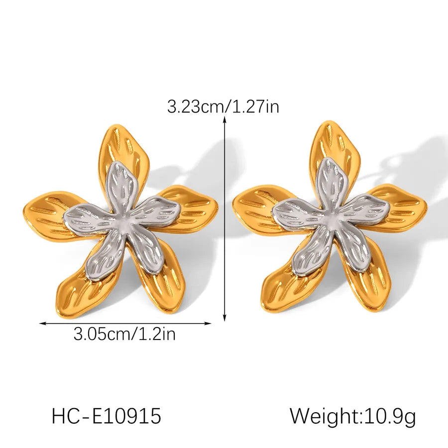 Five-Petal Flower Earrings – Gold & Silver HC-E10915