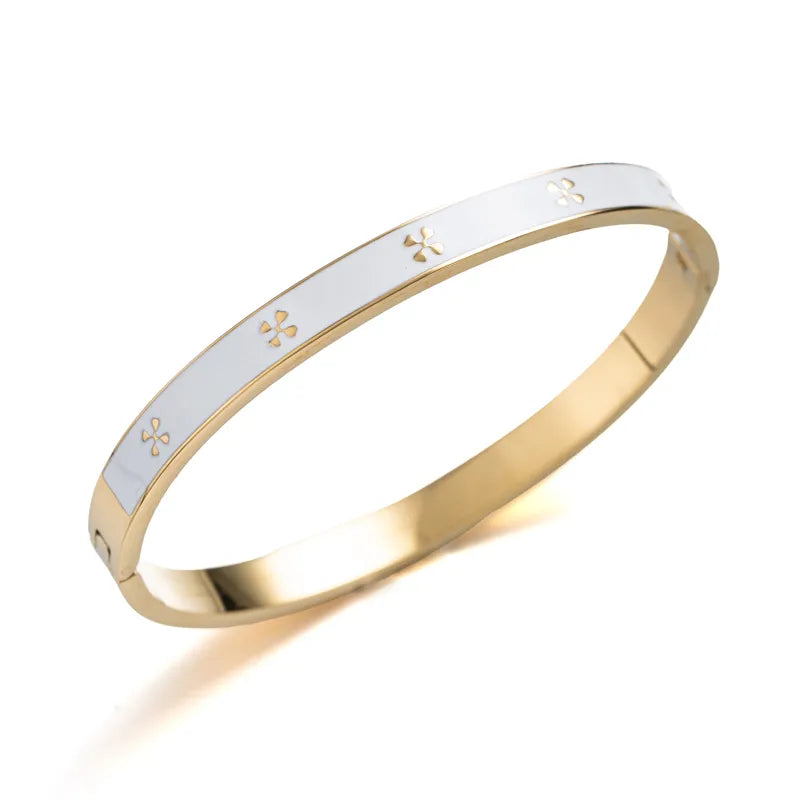 Four Leaf Flower Titanium Steel Bracelet Thin White