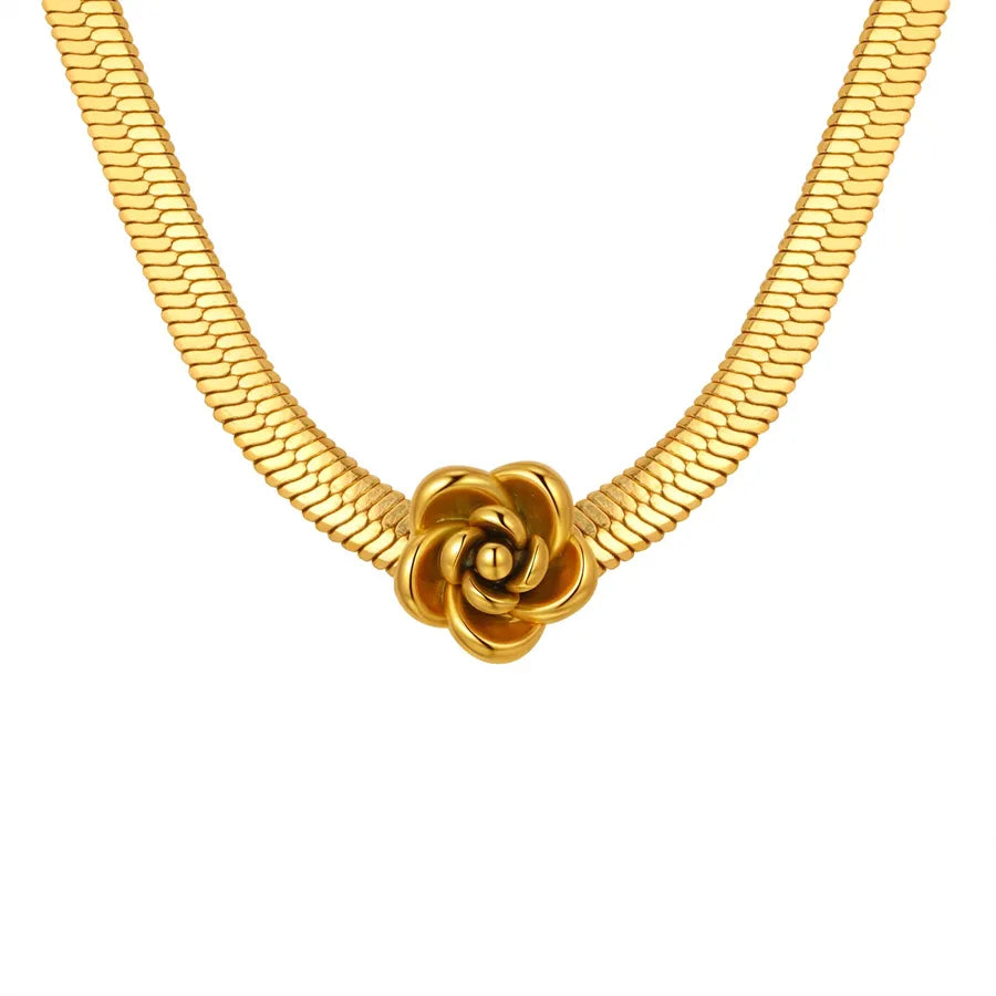 Gold Rose Knife Pendant Necklace for Women