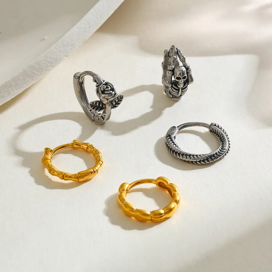 18K Gold Plated Rose Skull Earrings