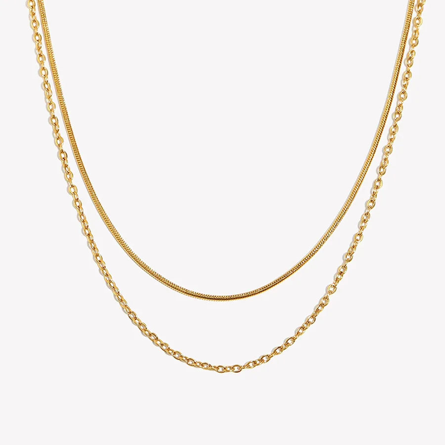 Double Layer 18K Gold Plated Stainless Steel Necklace Double-Layer Necklace-Gold