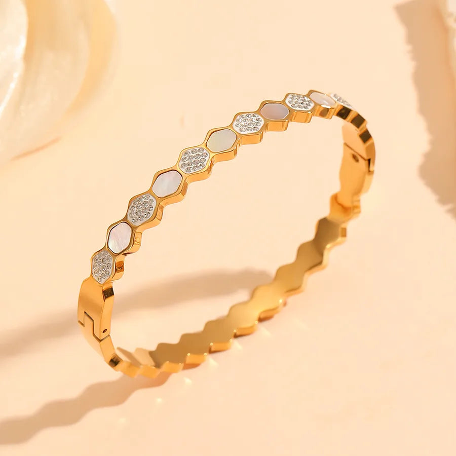 18K Gold PVD Geometric Stainless Steel Bangle Bracelet#5