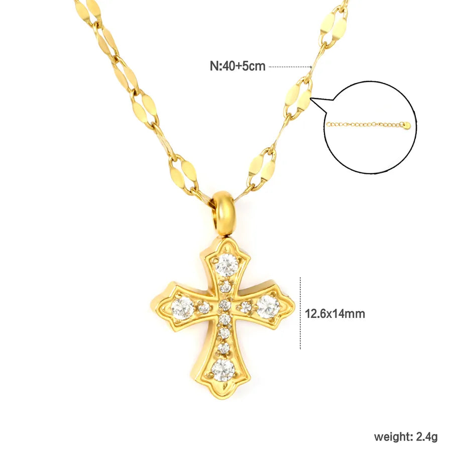 Gold Cross & Heart Stainless Steel Necklace NE2F640AG