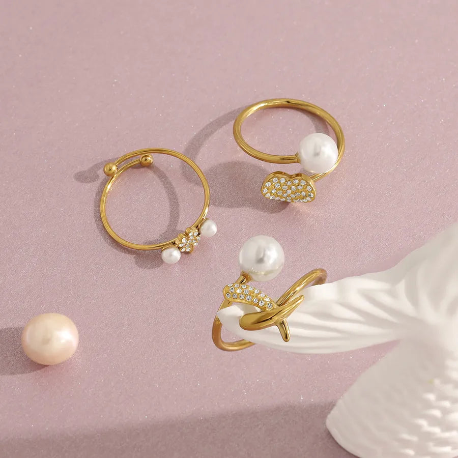 18K Gold Pearl & Diamond Titanium Steel Ring