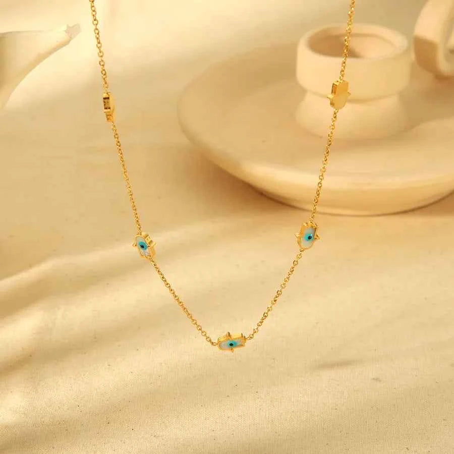 Boho Blue Eye Bracelet & Necklace Set – Gold Plated